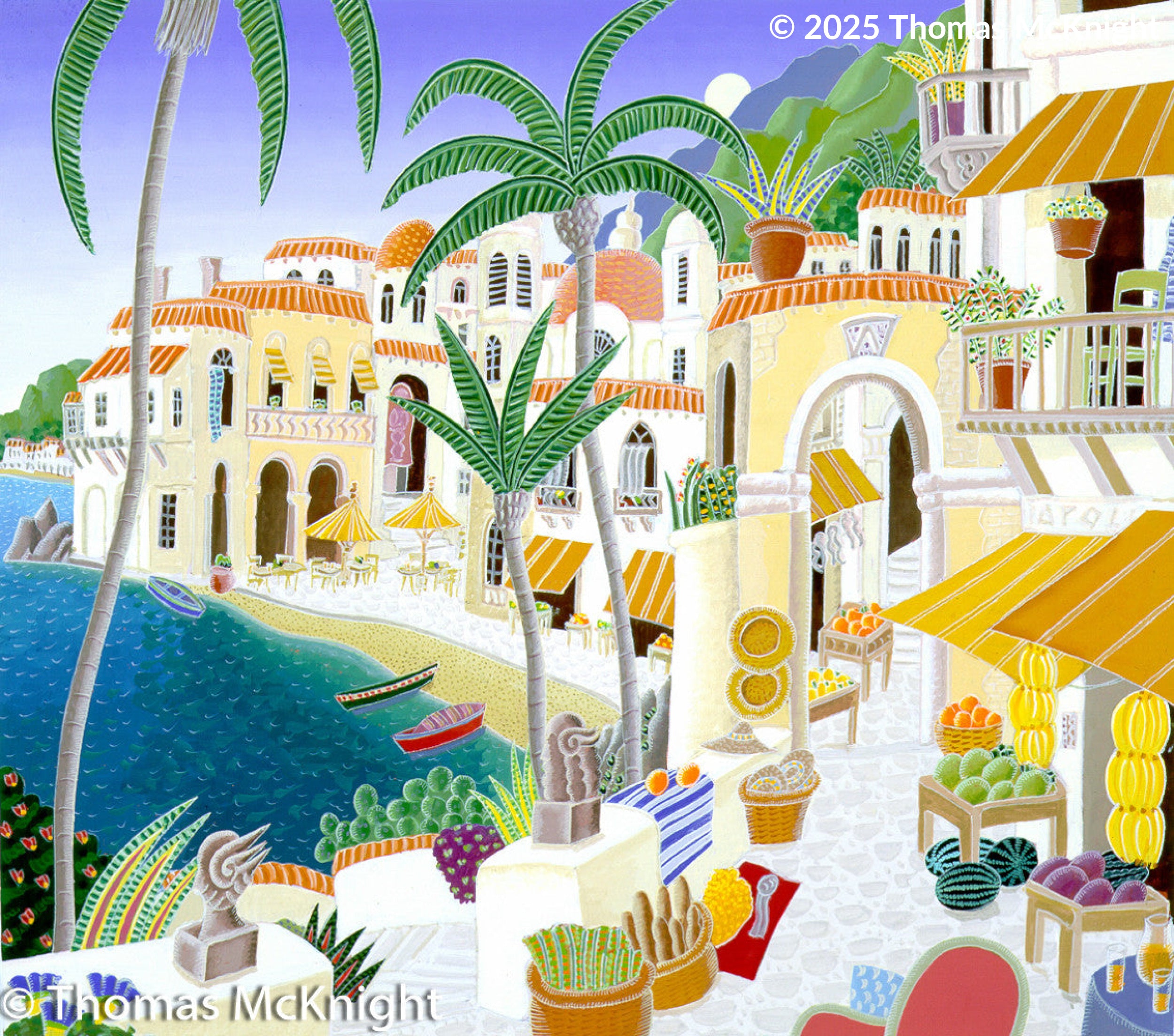 Caribbean Harbor Town casein on paper