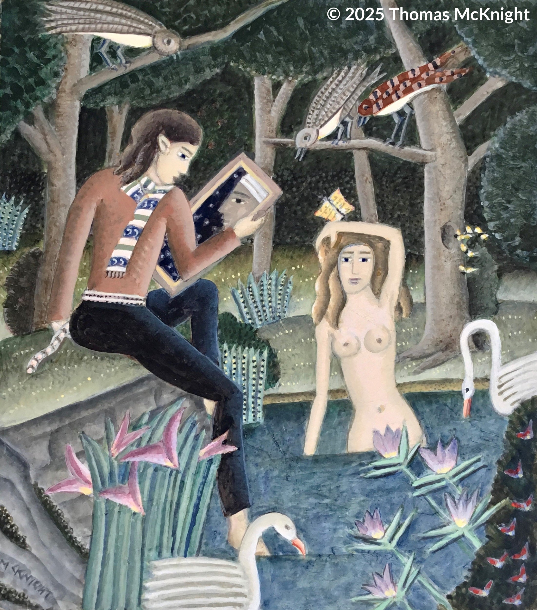 Narcissus and Echo by the stream acrylic on canvas