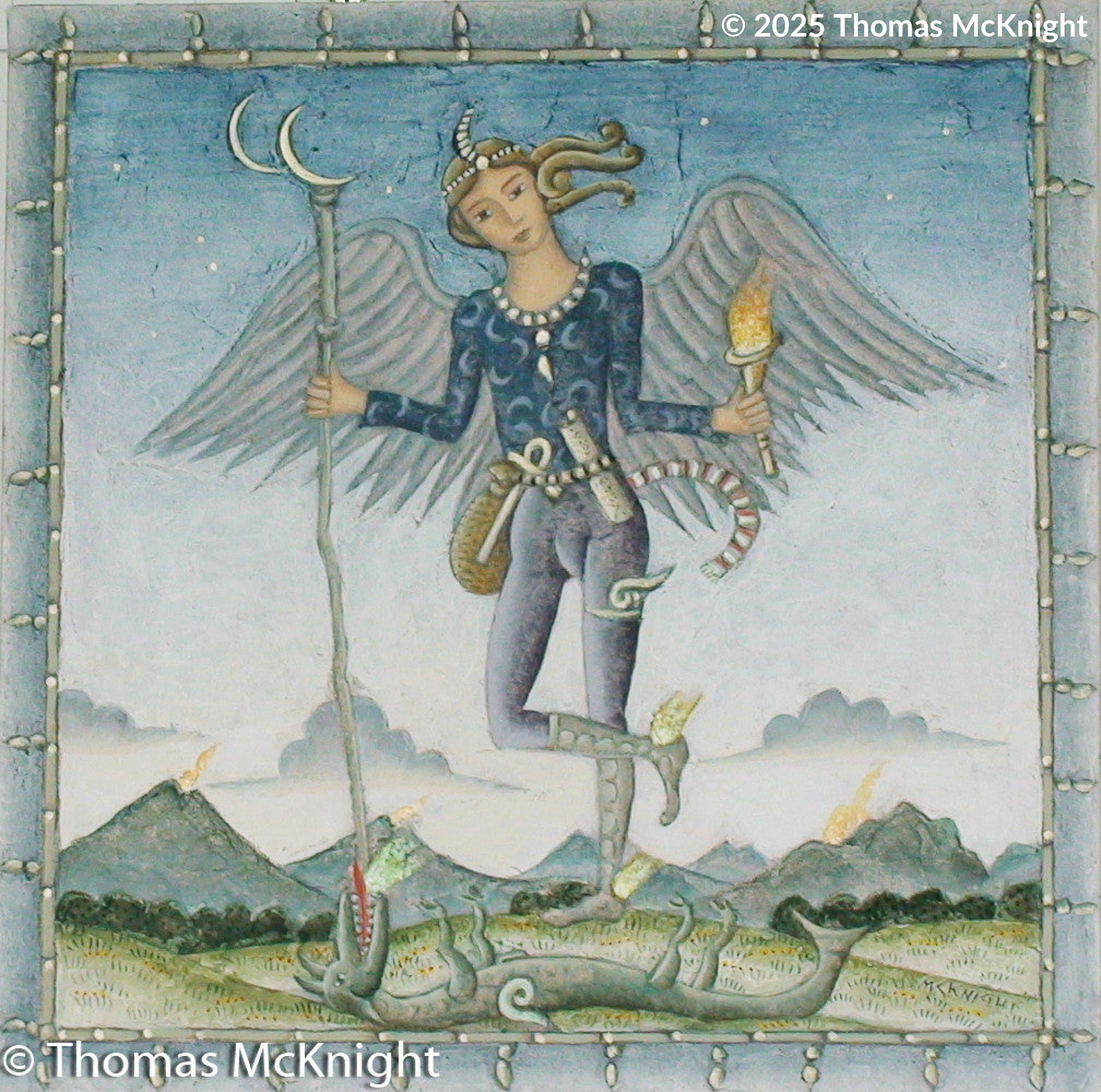 Angel with Dragon Acrylic on Canvas acrylic on canvas