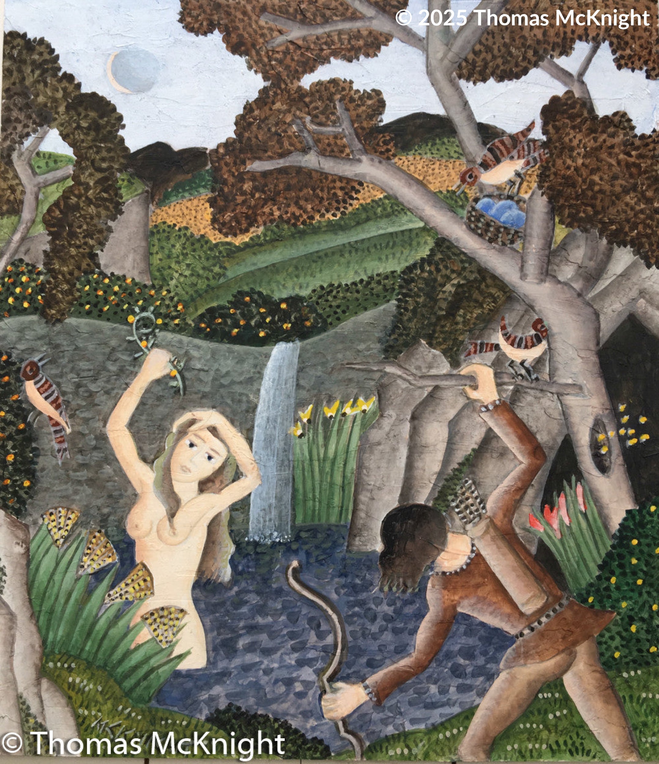 Bather under the Waterfall acrylic on board