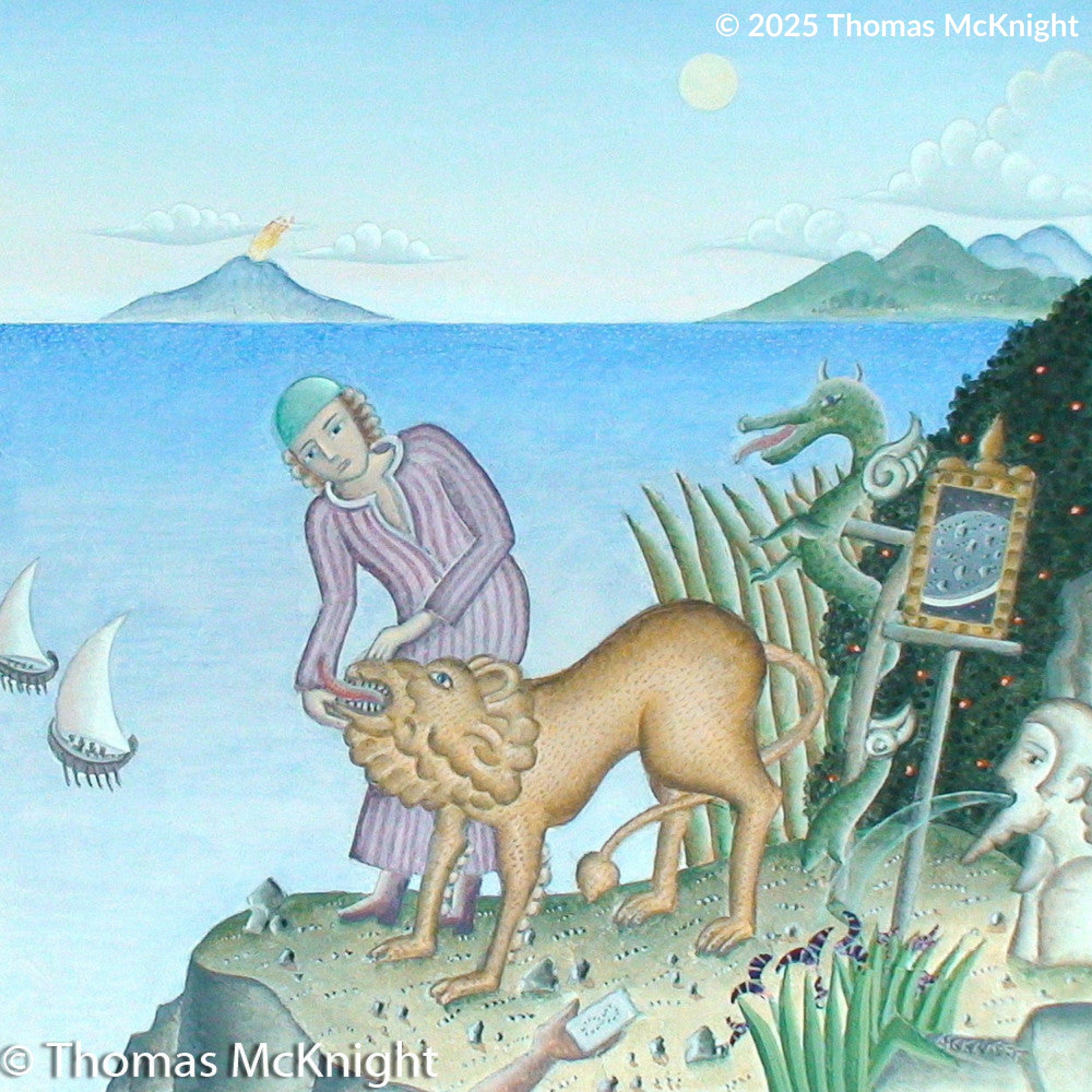 Egyptian with Lion Acrylic on Canvas acrylic on canvas