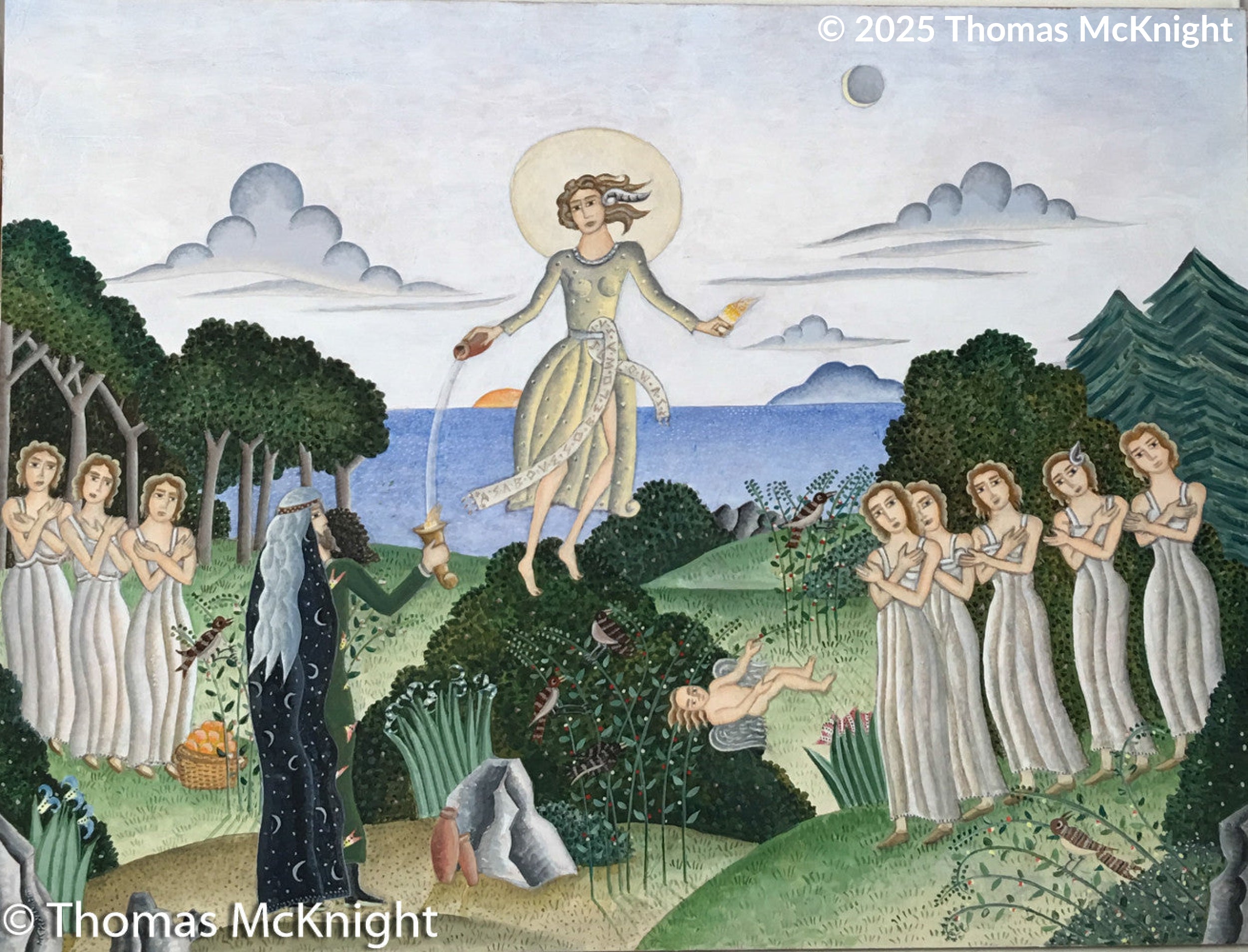 Female choir with the Green Man acrylic on board