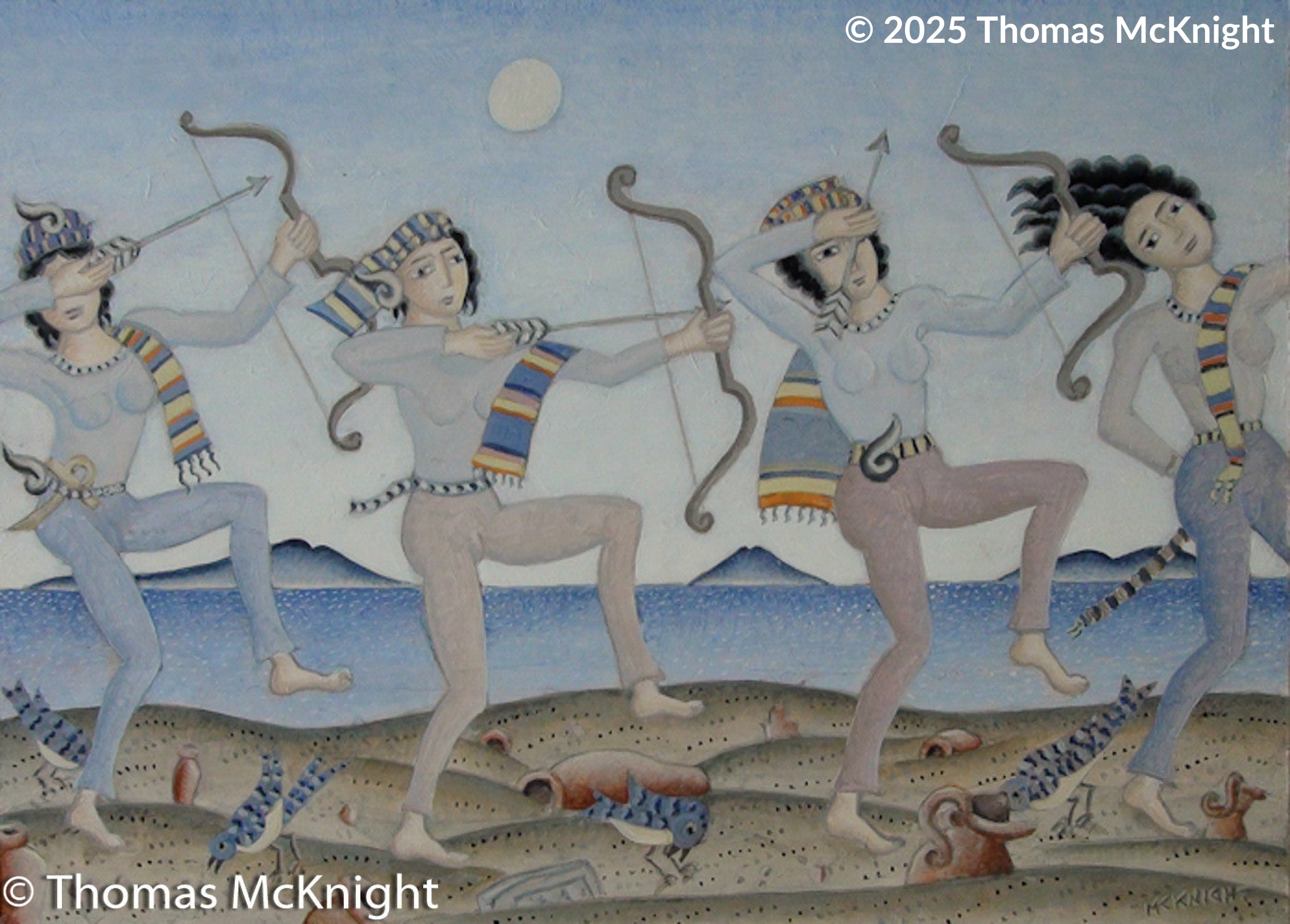 Four Archers Dancing Acrylic on Board acrylic on board