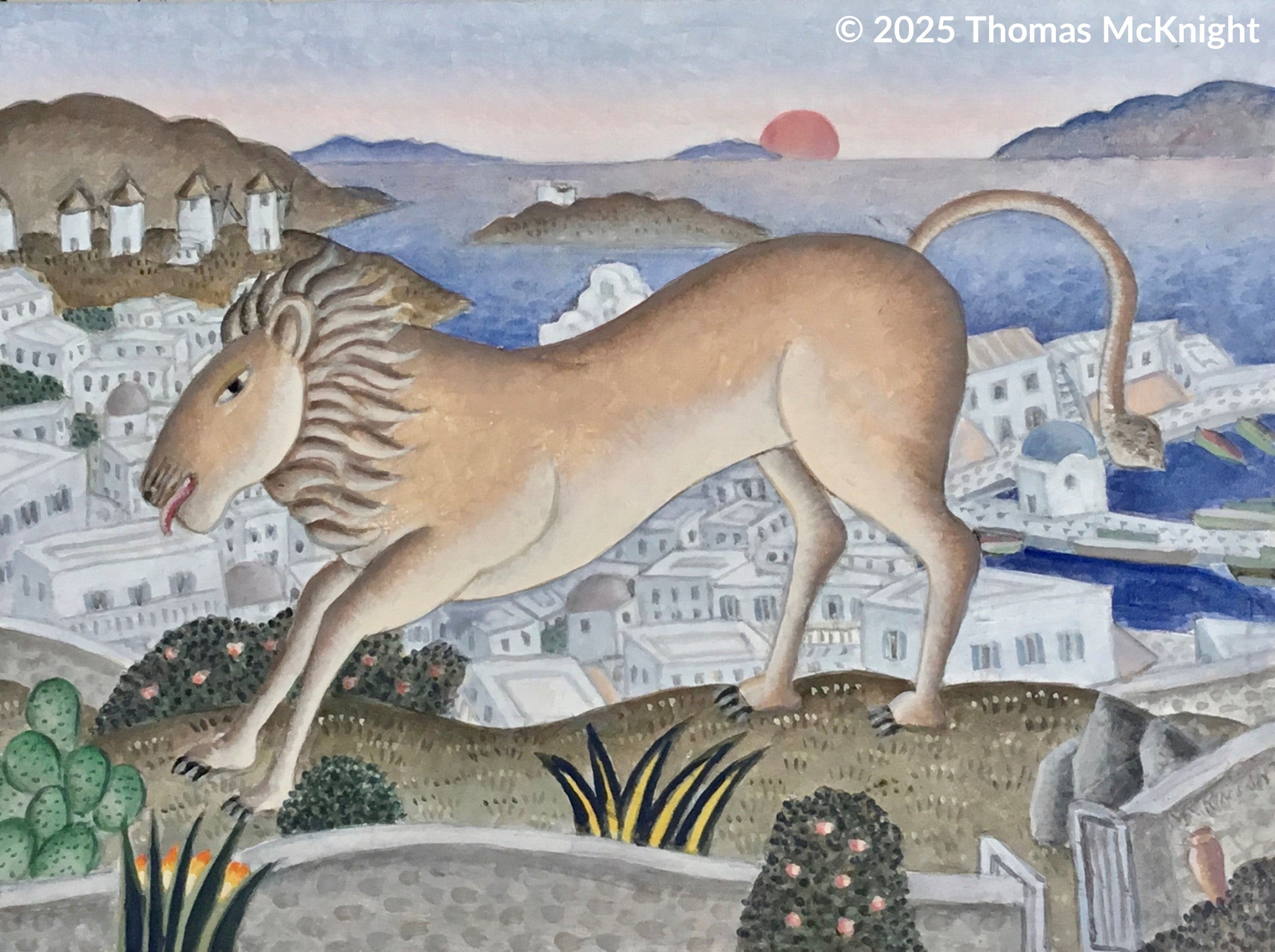 Lion over Mykonos acrylic on canvas