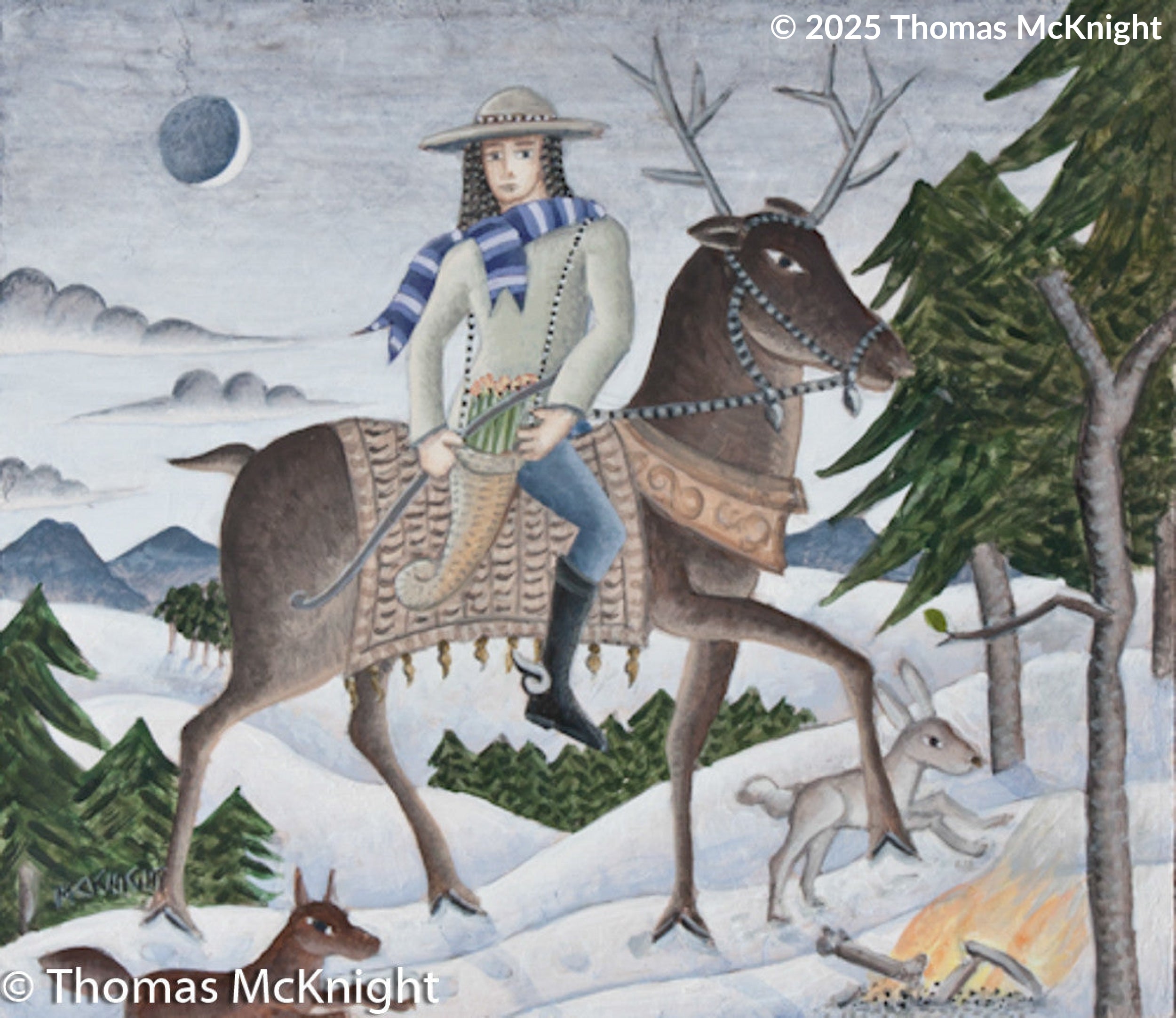 Mounted Deer in Snow acrylic on board