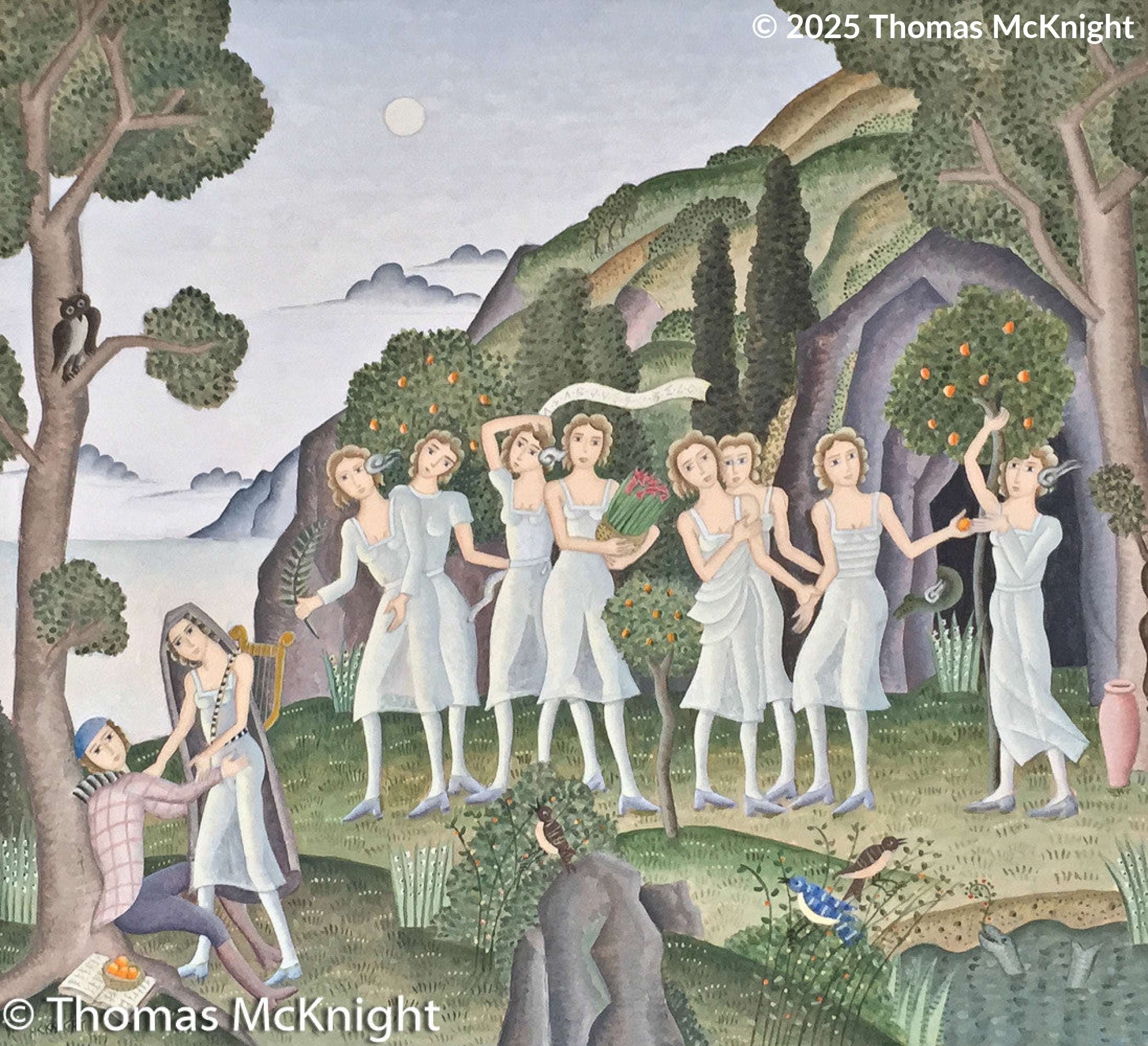 Nine Muses in the Woods acrylic on board