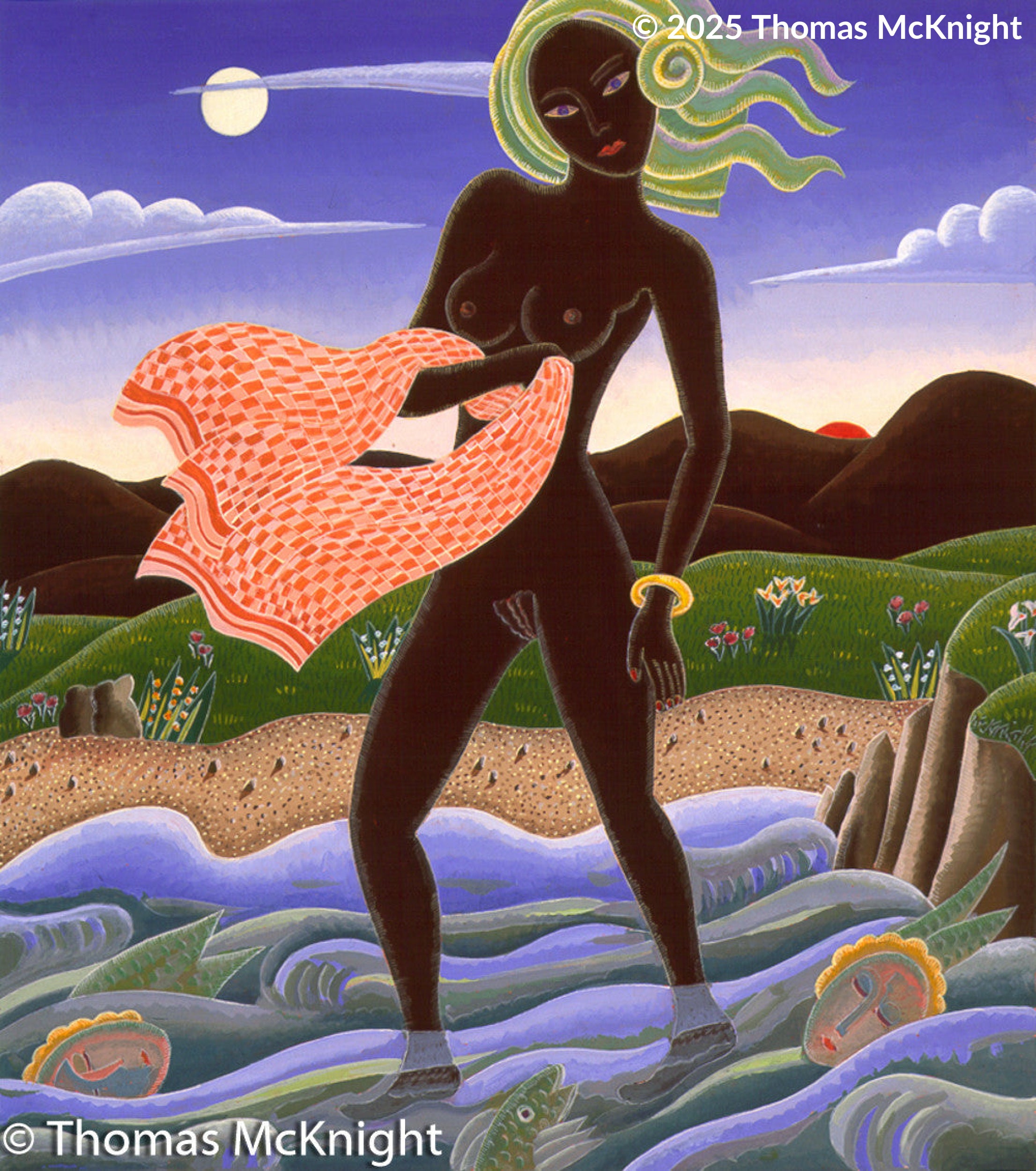 Nubian Wading Casein on Paper casein on paper