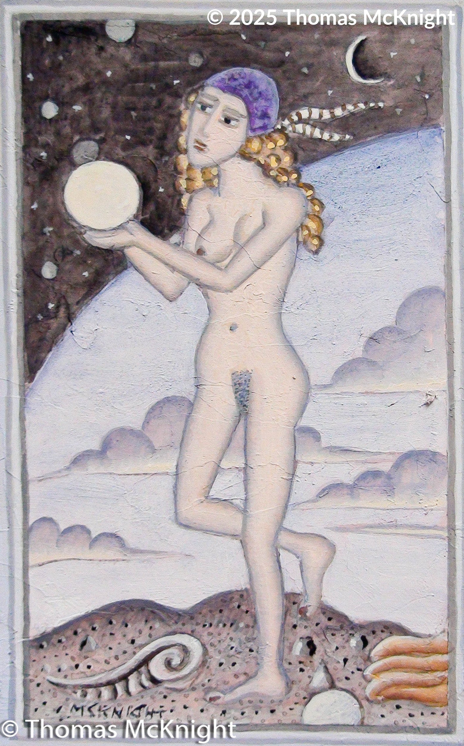 Nude Nymph with Orb Acrylic on Board acrylic on board