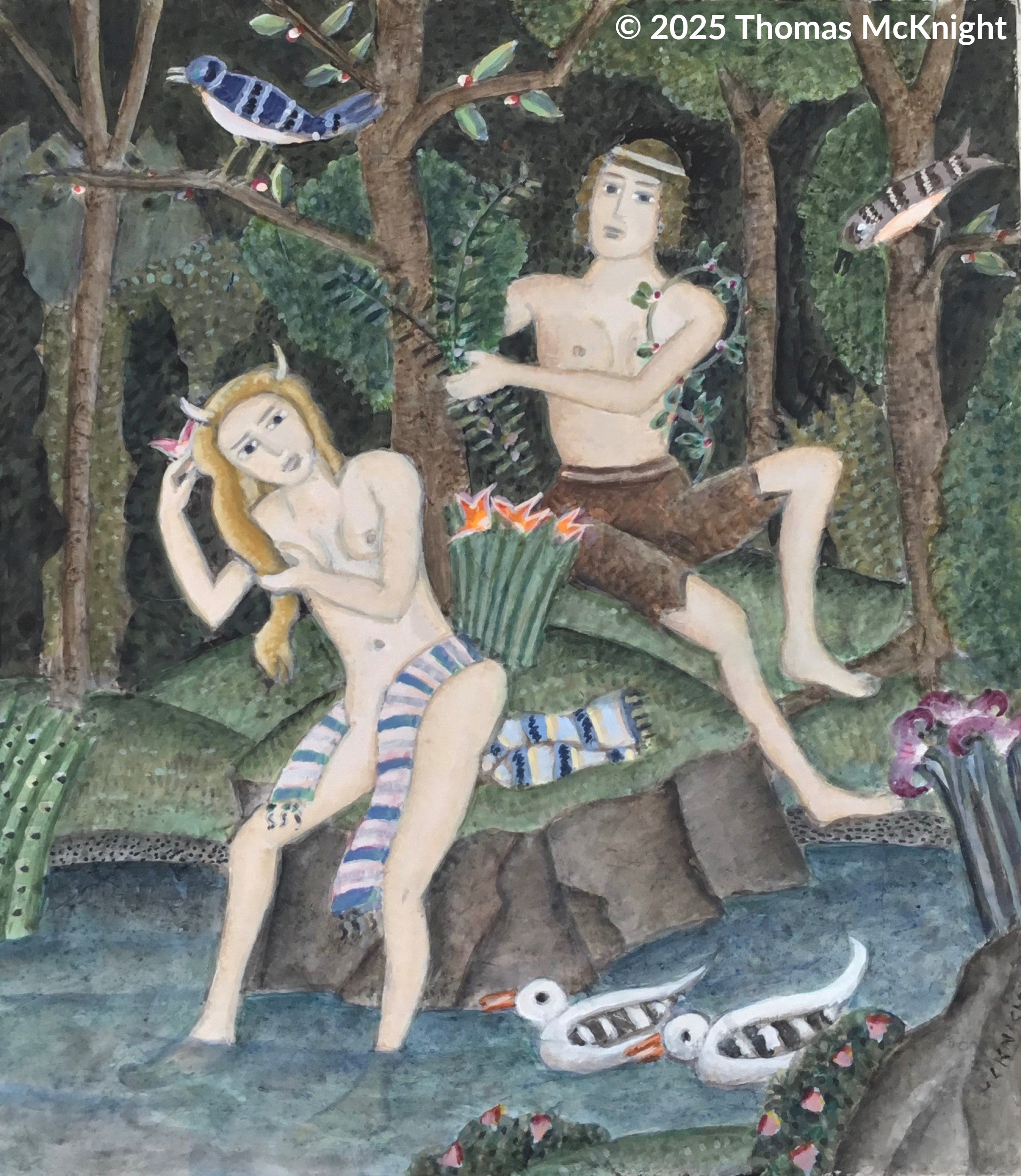 Pan & Nymph by the Stream acrylic on canvas