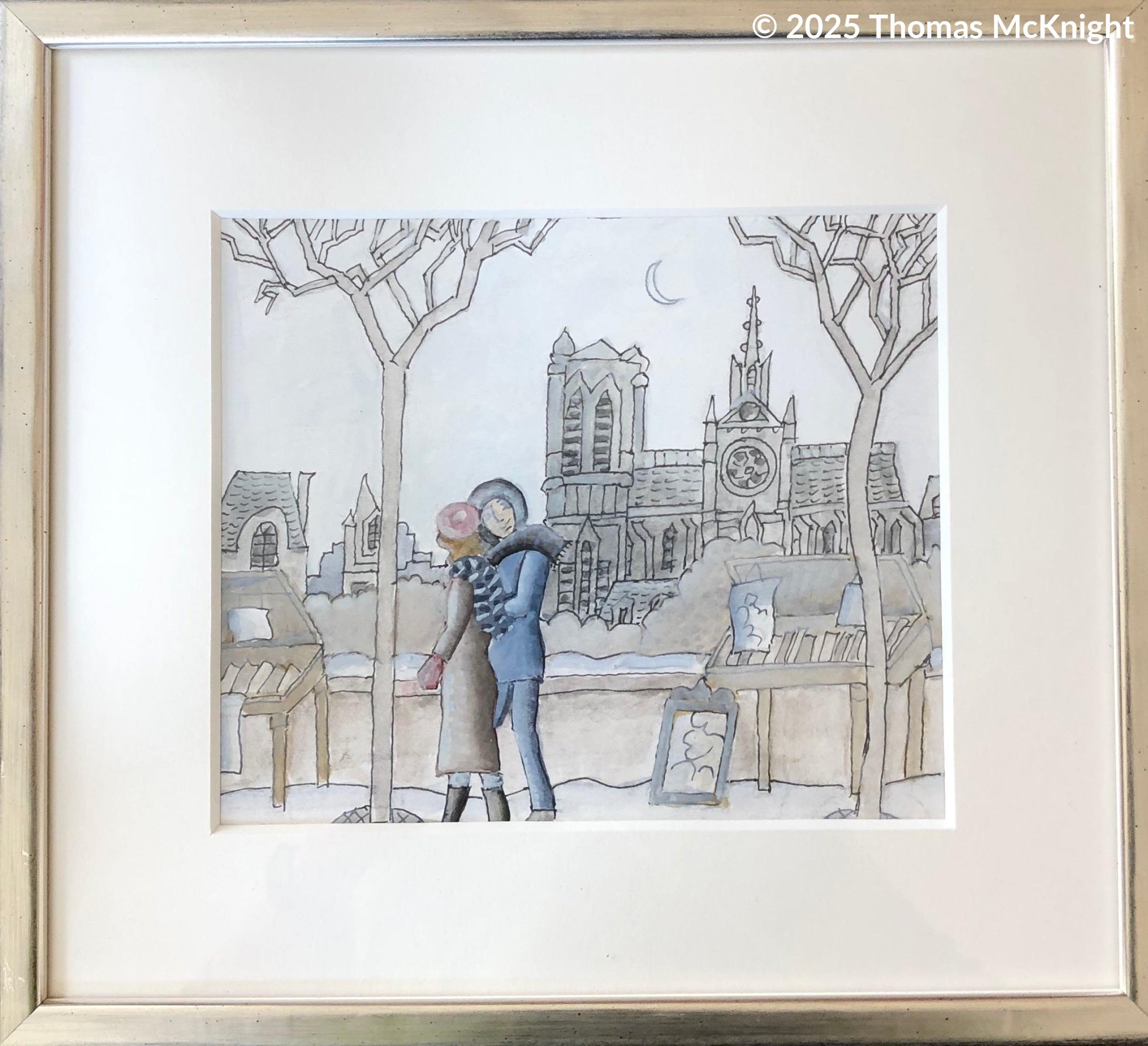 Romance in Paris Pen and Ink Drawing