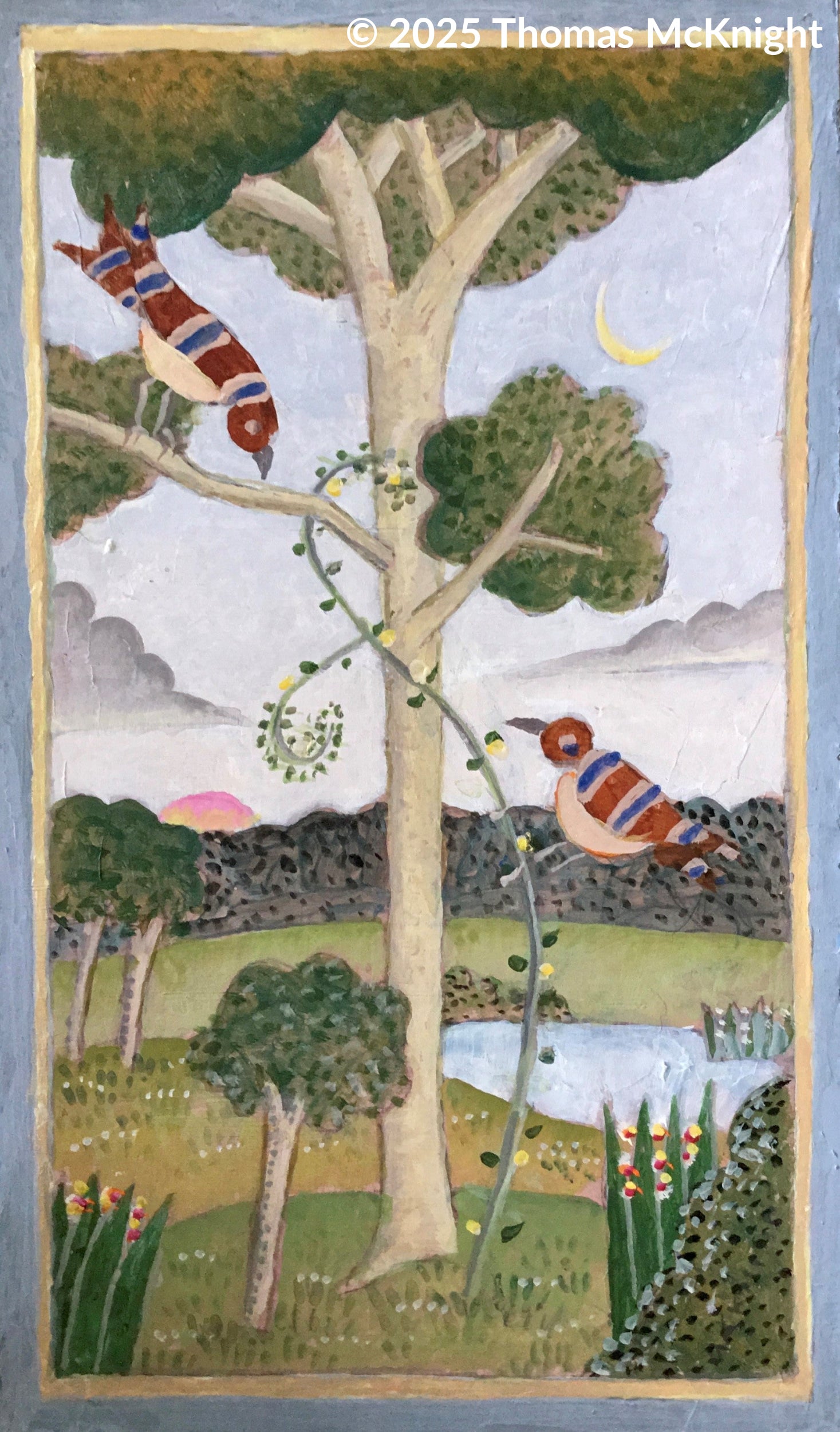 Song Birds in the Tree acrylic on board