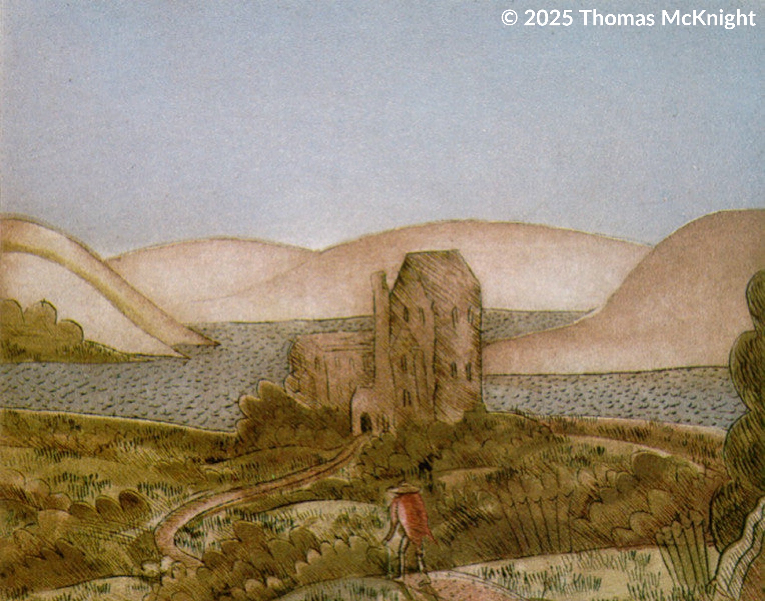 The Wanderer / Irish Castle Aquatint Aquatint