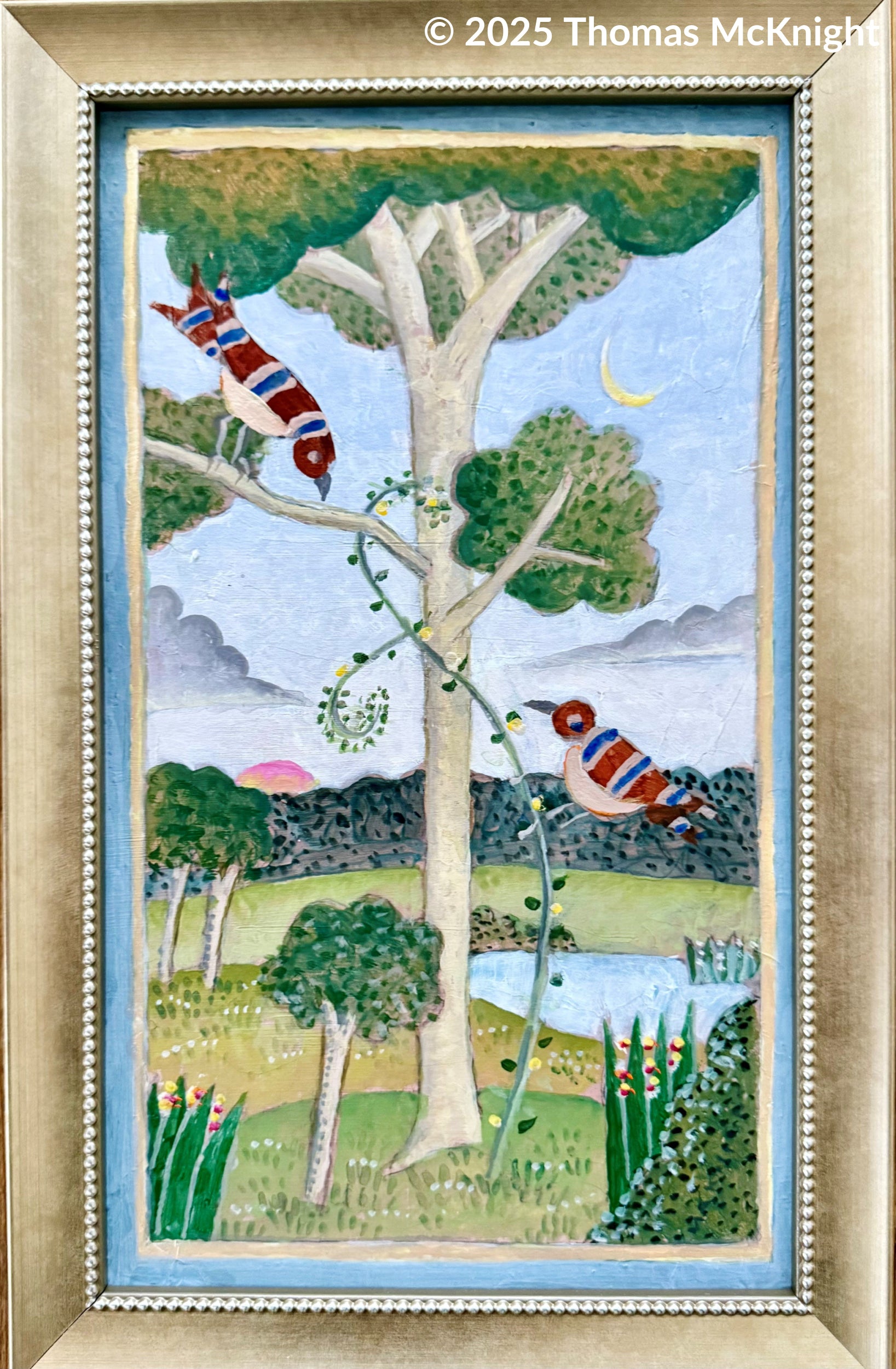 Tree with 2 birds mini painting