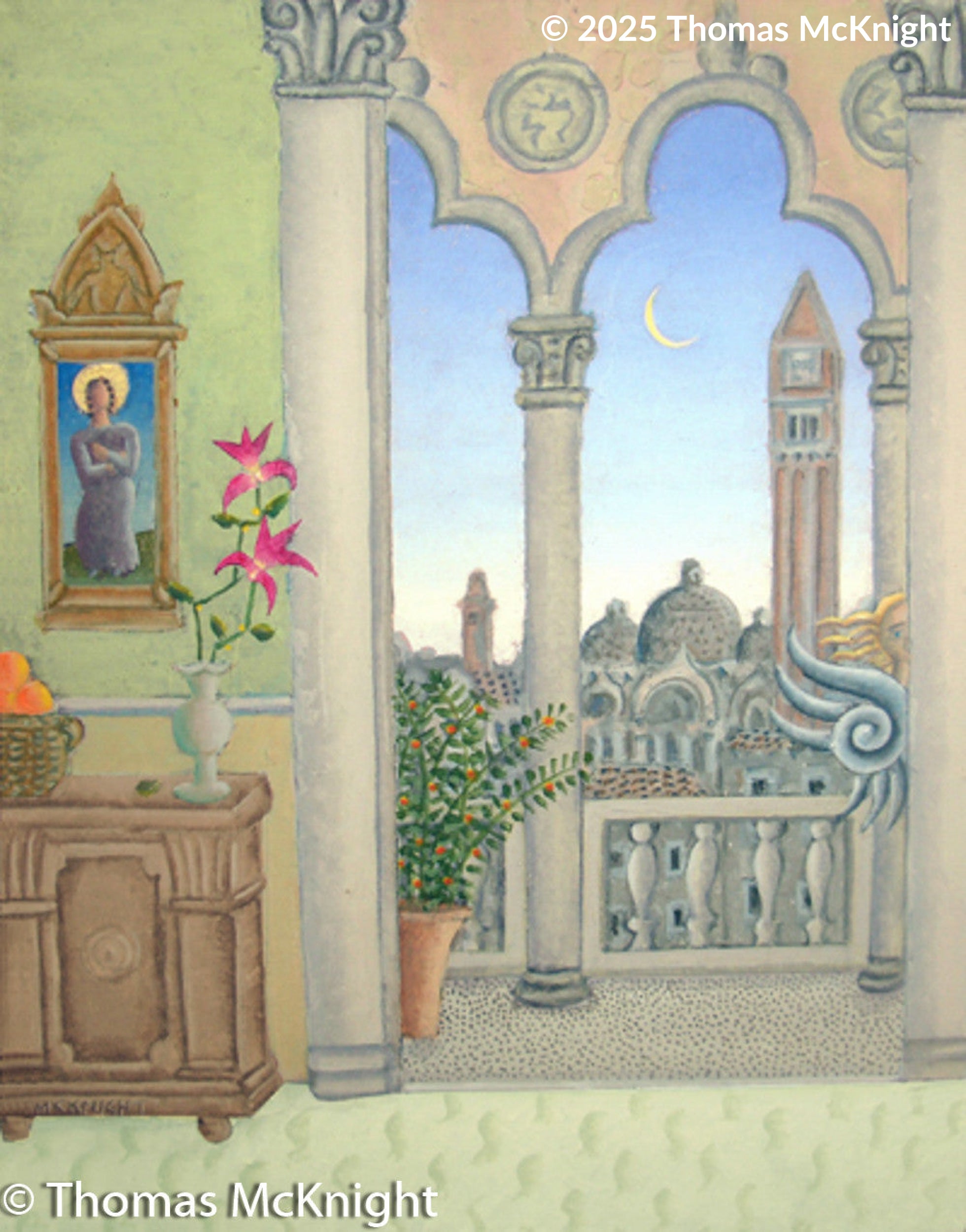Venetian Interior with Angel Acrylic on Canvas acrylic on canvas